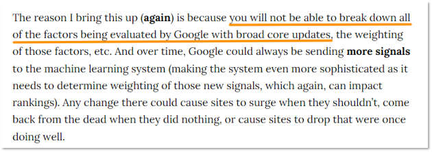 Text block of Google ranking signals